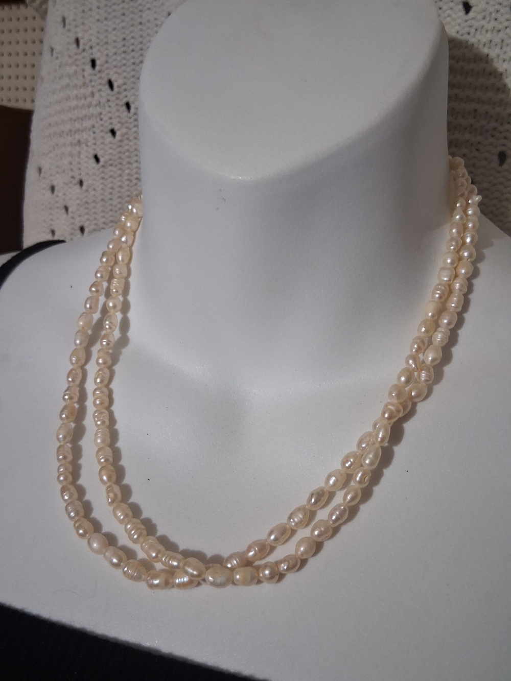 2 Classic Single Strand Pearl Necklaces - Cream-Light Pink Pearls